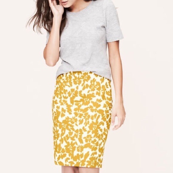 LOFT Dresses & Skirts - LOFT | Mustard Yellow White Floral Pencil Skirt